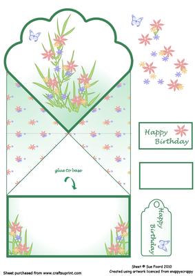 Floral Fan Shaped Diamond Top Birthday Card