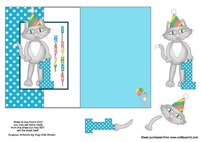 Birthday Kitty Fold Back Card for 1st Birthday