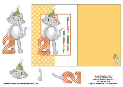 Birthday Kitty Fold Back Card for 2nd Birthday