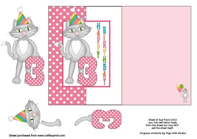 Birthday Kitty Fold Back Card for 3rd Birthday