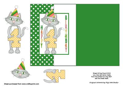 Birthday Kitty Fold Back Card for 4th Birthday
