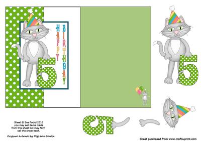 Birthday Kitty Fold Back Card for 5th Birthday