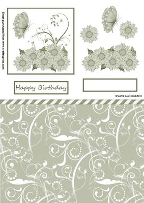 Delicate Green, Floral Birthday Topper and Background