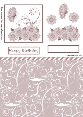 Delicate Brown Floral Birthday Topper and Background