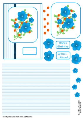 Blue Flowers Card Front, Topper and Background Sheet