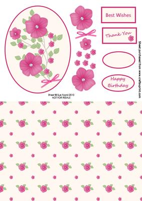Pink Flowers Oval 3D Topper and Backing Paper