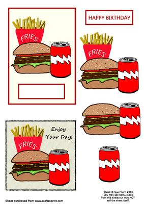 Burger and Chips Decoupage Topper and Cardfront