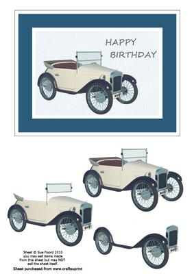 Happy Birthday Vintage Car Card Front with Decoupage Layers