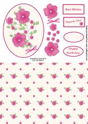 Pink Flowers Oval 3D Topper and Backing Paper