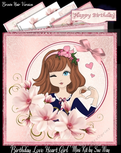Birthday Love Heart Girl Brown Hair Mini Kit