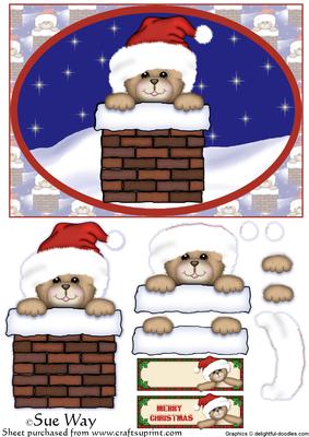Santa Bear in a Chimney Decoupage