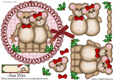 Teddy Bear Christmas Couple Decoupage