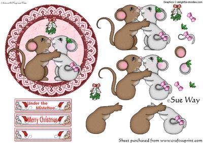 Under the Mistletoe Xmas Mice Decoupage