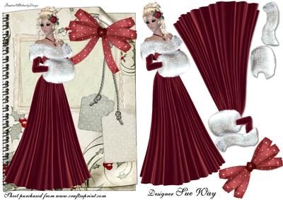 Christmas Lady in Red Decoupage Card Front