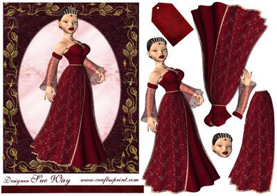 Elegant Princess in Red Decoupage