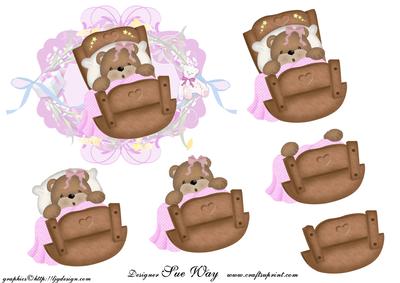 New Baby Girl Teddy Decoupage Topper