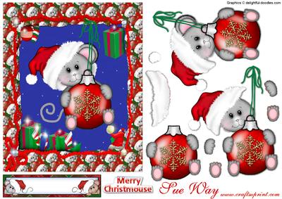 Christmas Mouse on a Bauble Decoupage