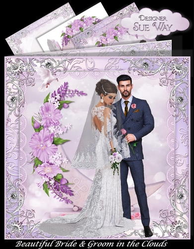Beautiful Bride and Groom in the Clouds Pink Mini Kit