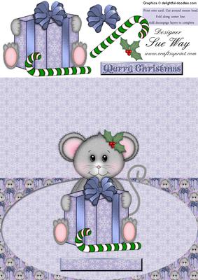 Christmas Mouse with Gift Over the Edge Top Fold Card