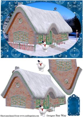 Snow Topped Christmas House Decoupage Scene
