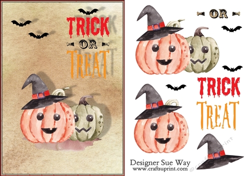Trick or Treat Halloween Pumpkins Card Front and Decoupage