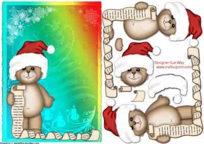 Teddies Christmas Card List Decoupage