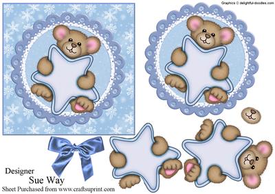 Christmas Star Teddy Bear Blue Decoupage