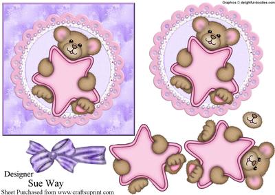 Christmas Star Teddy Bear Pink Decoupage