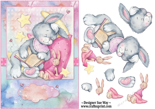Story Time Rabbit A5 Card Front Topper and Decoupage