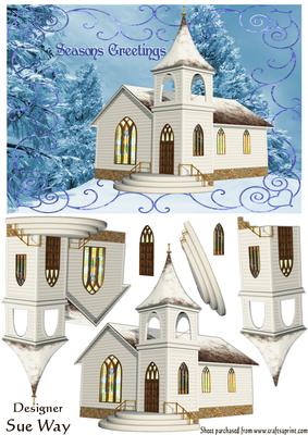 Christmas Winter Church Scene Decoupage