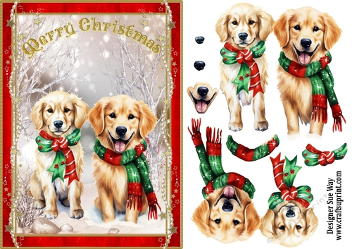 Golden Retrievers in the Snow A5 Card Front & Decoupage