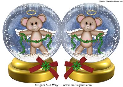 Christmas Angel Bear Snow Globe Quick Card