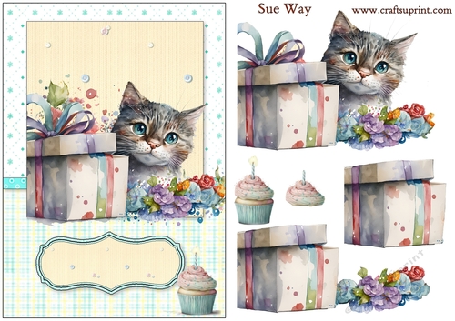 Little Kitten Birthday Party A5 Topper and Decoupage
