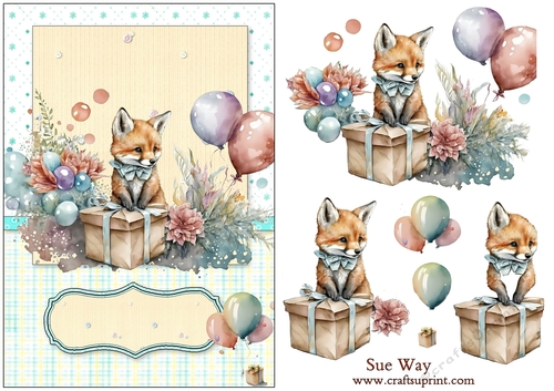 Little Fox Cub Birthday Party A5 Topper and Decoupage