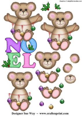 Christmas Noel Teddy Bear Decoupage