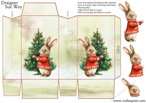 Cottontail Christmas Rabbit Decorating the Tree Pinch Bag