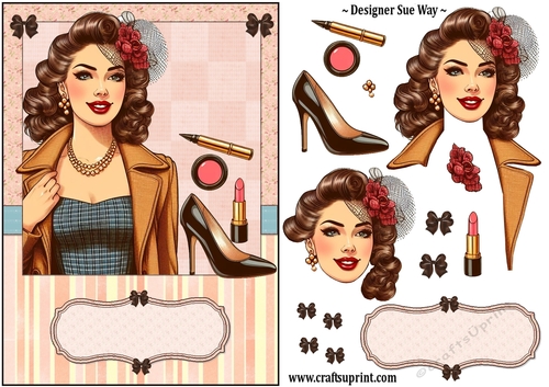 1950s Lady Make Up and Shoes A5 Card Front and Decoupage