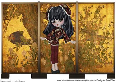 Oriental Screen Girl Tri Fold Card