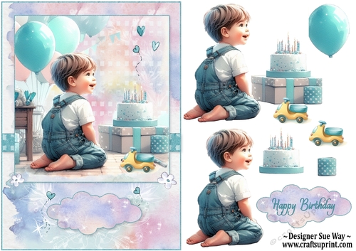 Little Boy Birthday Candles A5 Topper and Decoupage