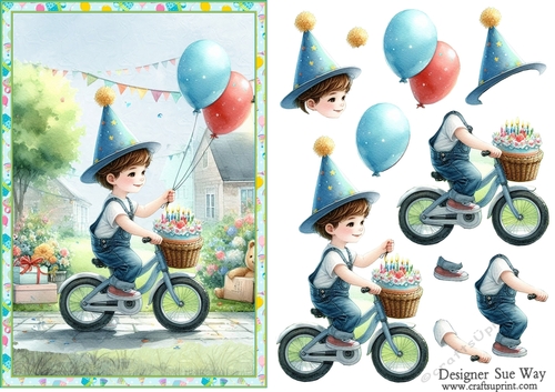 Birthday Boys New Bike A5 Topper and Decoupage