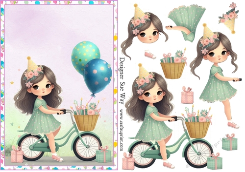 Birthday Girls New Bike A5 Topper and Decoupage