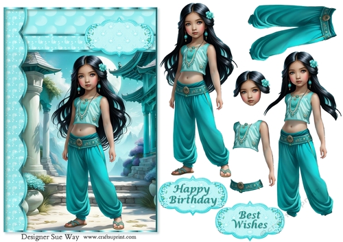 Sweet Little Princess Jasmine A5 Card Front & Decoupage
