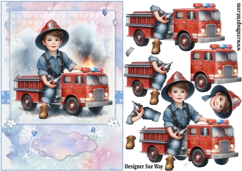 Birthday Boys New Fire Engine A5 Topper and Decoupage