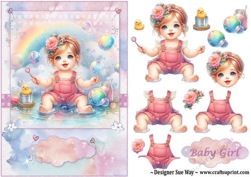Baby Girls Puddles and Bubbles A5 Topper and Decoupage
