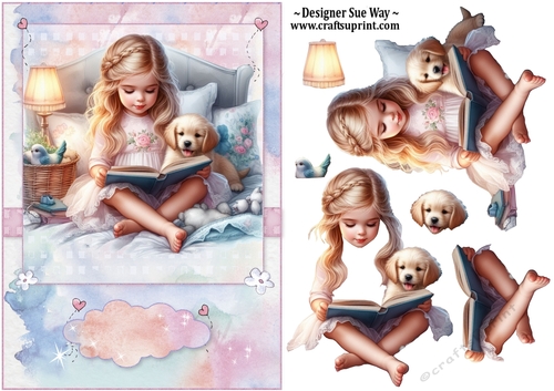Birthday Girl, Puppys Bedtime Story A5 Topper and Decoupage