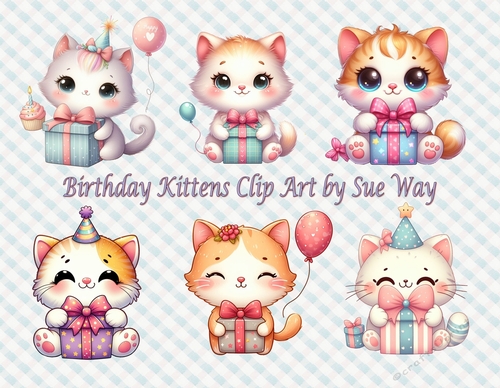 Birthday Kittens Clip Art Set, PU, CU and CU4CU