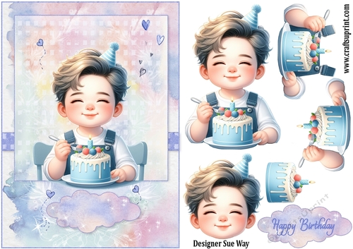 Birthday Boys Birthday Cake A5 Topper and Decoupage