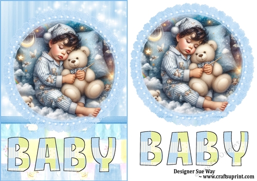 Sleeping Baby Boy on a Cloud Card Front and Topper