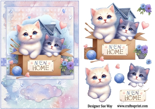 Kittens New Home A5 Card Front and Decoupage
