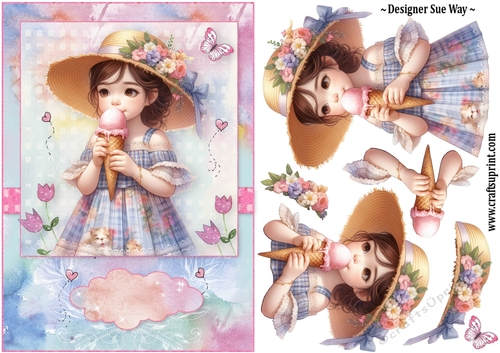 Birthday Girls Big Ice Cream A5 Card Front and Decoupage